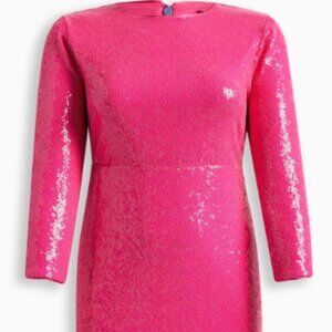 At The Knee Pink Sequin Strong Shoulder Dress